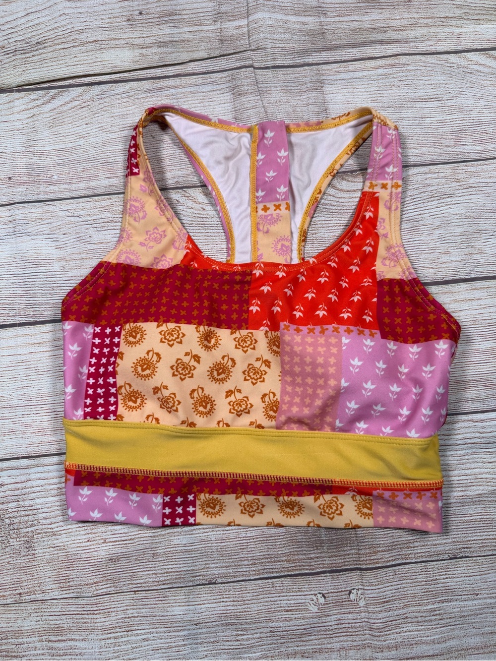 Nani Swimwear Patchwork Racerback Bikini Top - Pink, Red & Yellow